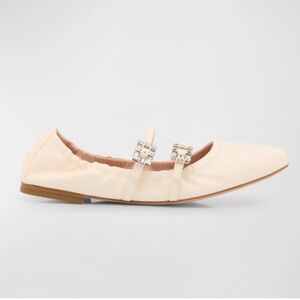 Roger Vivier Leather Strass Dual Buckle Ballerina Flats